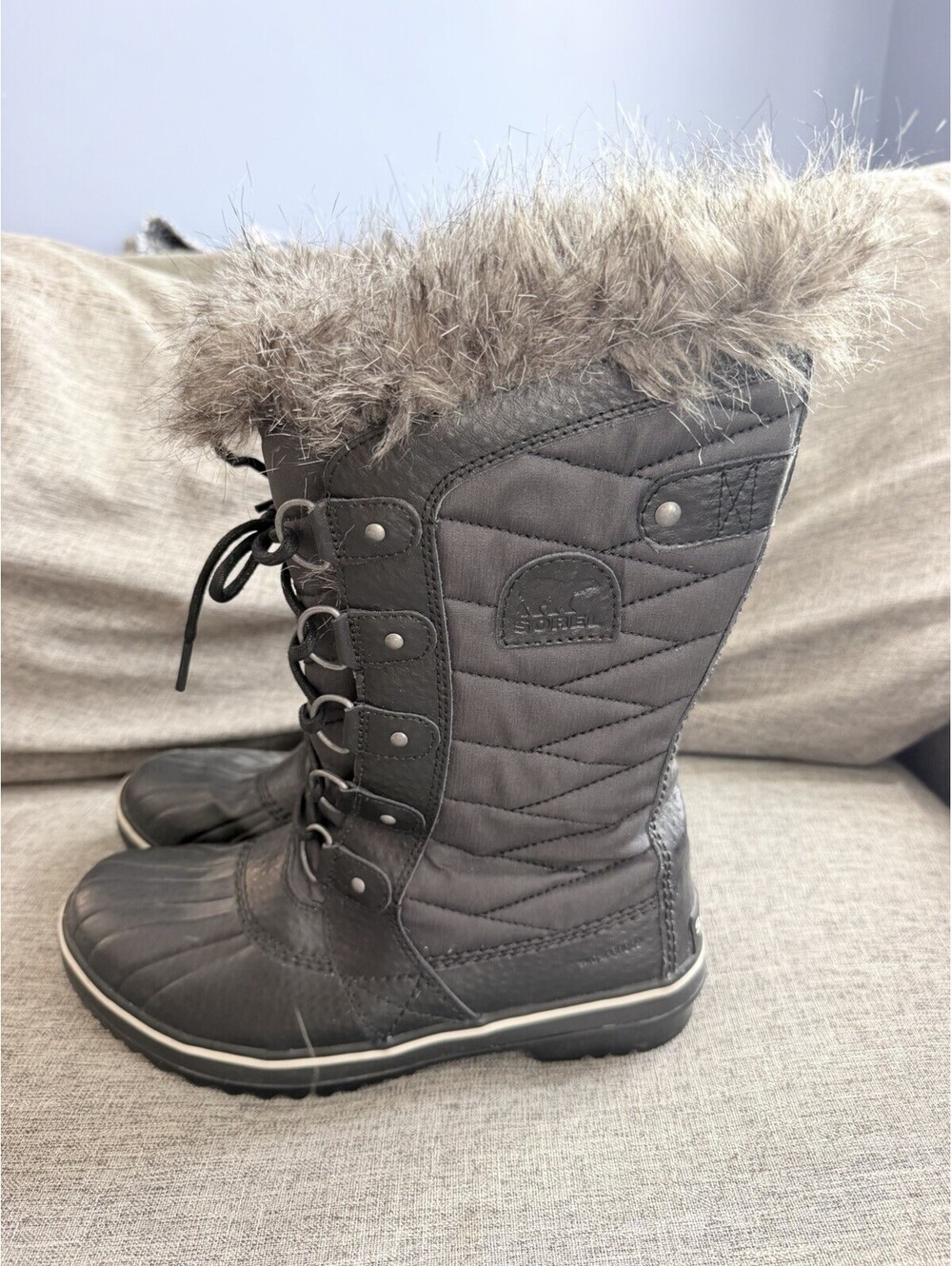Sorel Tofino II Black Faux Fur Lined Lace Up Winter Boots Womens 8.5